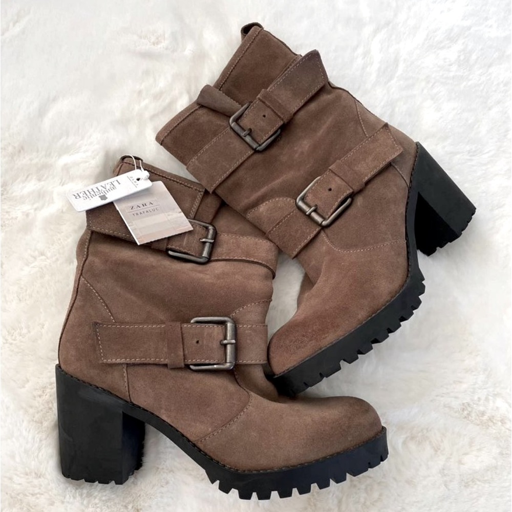 Zara suede leather boots with buckles